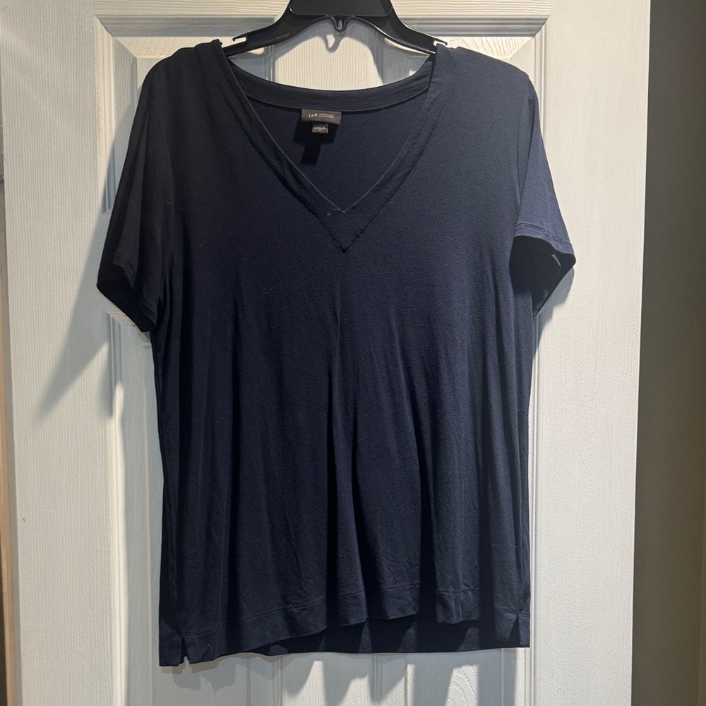 J. Jill Navy V-Neck Short Sleeve Tee